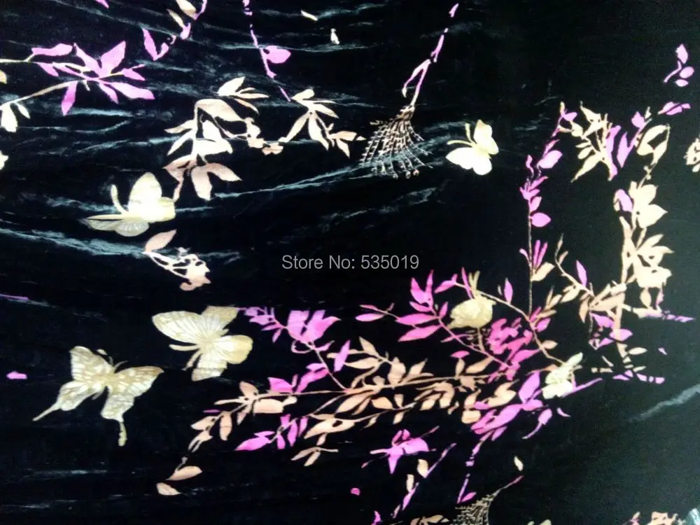 Crazy Discount High Grade Luxury Black/Violet Butterfly Flowers Flocking Fabric Silk Velvet Fabric For Dresses Suit Tissus Metre