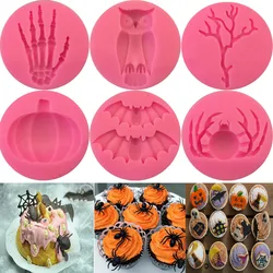 Halloween Molds Fondant Cream Chocolate Silicone Molds Hand Skeleton Spider Bats Pumpkin Owls Clay For Kitchen Baking