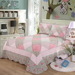 CHAUSUB Floral Comforter Quilt Set 3PCS Cotton Bedspread on the Bed Double Blanket for Bed Queen Size Summer Patchwork Coverlet