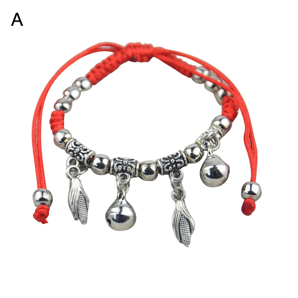 BLUELANS-pulsera trenzada de hilo rojo para mujer, brazalete de algodón con colgante de maíz, caballo, elefante y campana, accesorio de joyería de