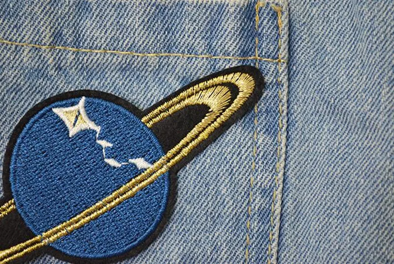 AHYONNIEX Brand Blue Saturn Space Planet Patches Iron On Repair Embroidery Badge Clothing Sticker Paste