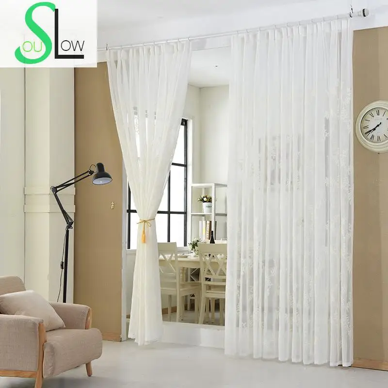 

Slow Soul White Cotton Curtain French Window Embroidered Floral Curtains For Living Room Cortinas Tulle Kitchen Sheer Bedroom