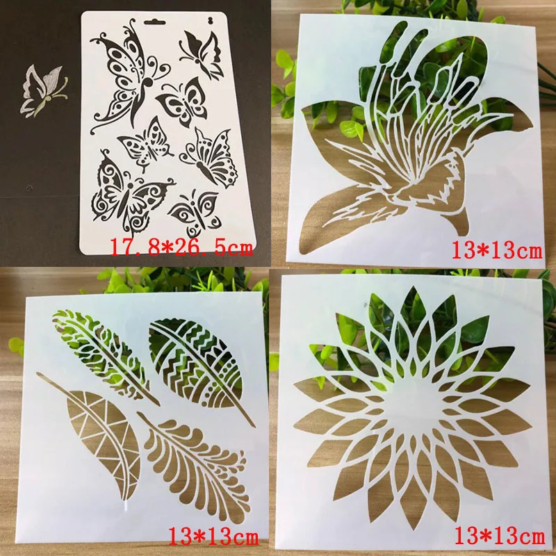 4pcs/set Template Flower Drawing Stencils Painting Tools Photo Album Ruler For Kids Scrapbooking Diary Stencils