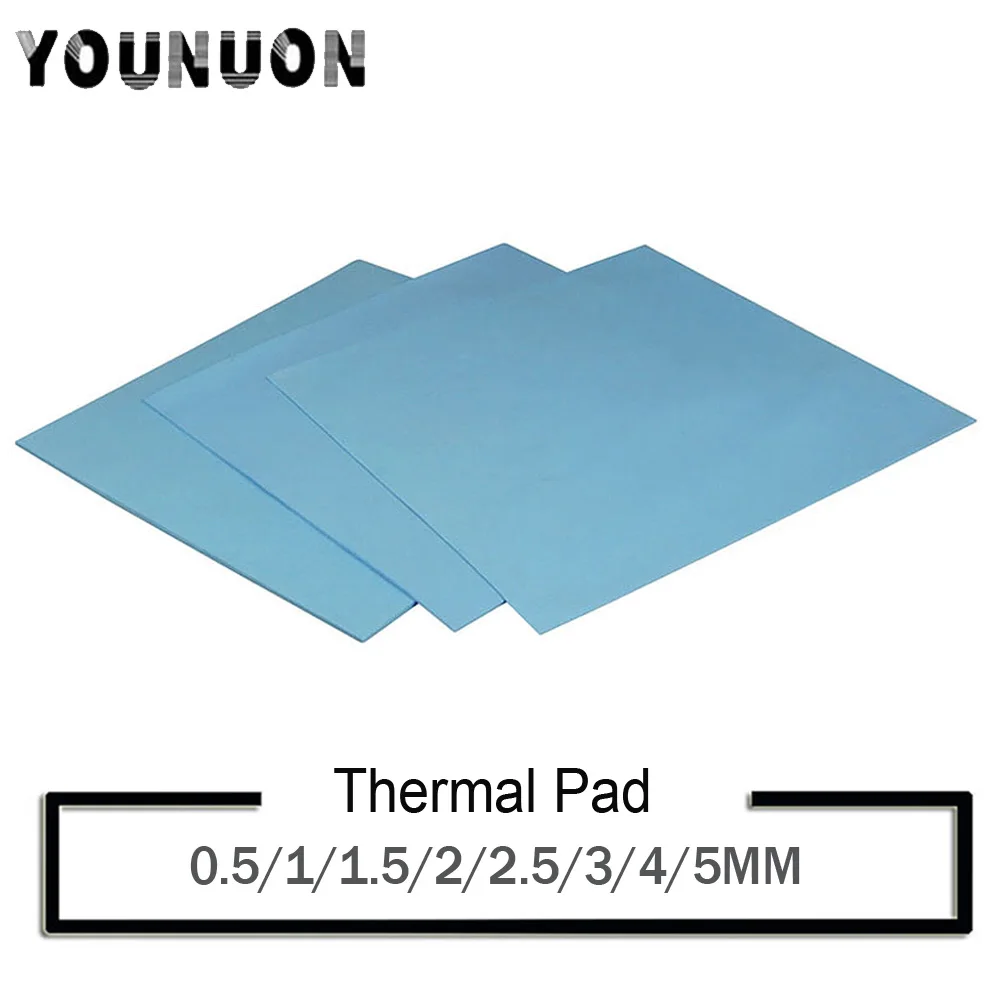 YOUNUON 100x100mm 0.5mm 1mm 1.5mm 2mm 3mm 4mm 5mm tichkess Thermal Pad CPU Heatsink Pad Cooling Conductive Silicone Thermal