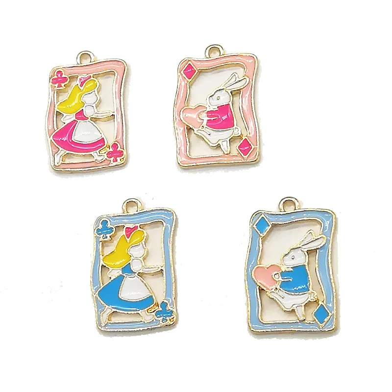 MRHUANG 10pcs/pack Alice  Rabbit Poker  Moon Ice lolly Charms Enamel Alloy  fit Necklace bracelet DIY Fashion Jewelry Accessory