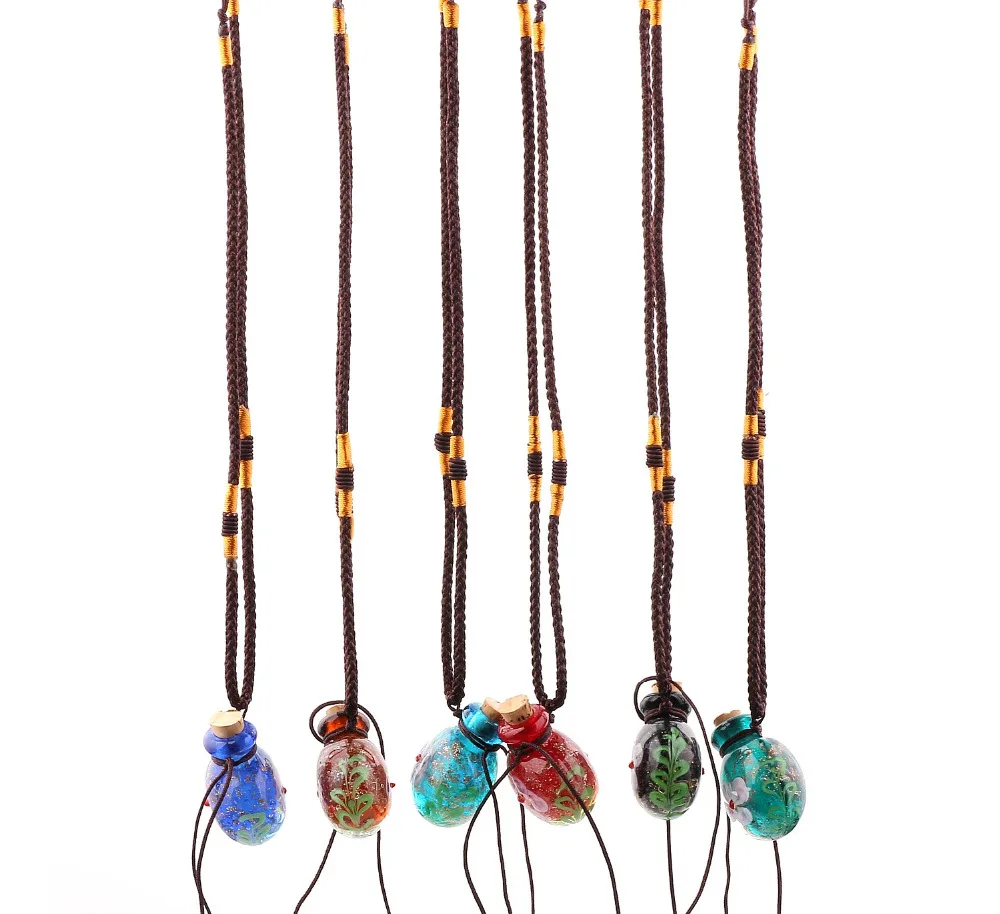 Moda 6 sztuk wisiorek kwiatowy naszyjnik kolorowe Lampwork szklany wisiorek naszyjnik dyfuzor olejków eterycznych okrągłe butelki perfum za darmo