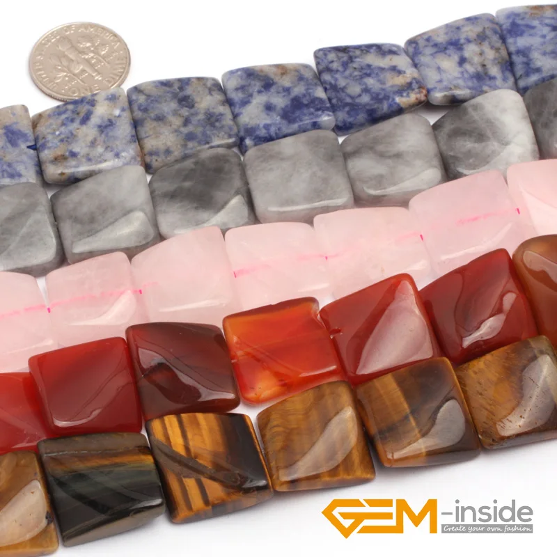 16mm Square Wave Natural Stone Beads For Jewelry Making:Rose Quartzs,Carnelian,Moss agat,Tiger Eye,Sodalite,Strand 15\