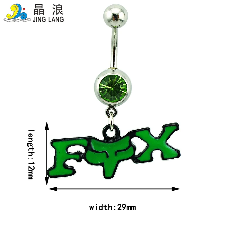 JINGLANG Body Jewelry Fashion Belly Button Rings Surgical Steel Barbells Dangle Green Enamel Letter Navel Piercing Jewelry