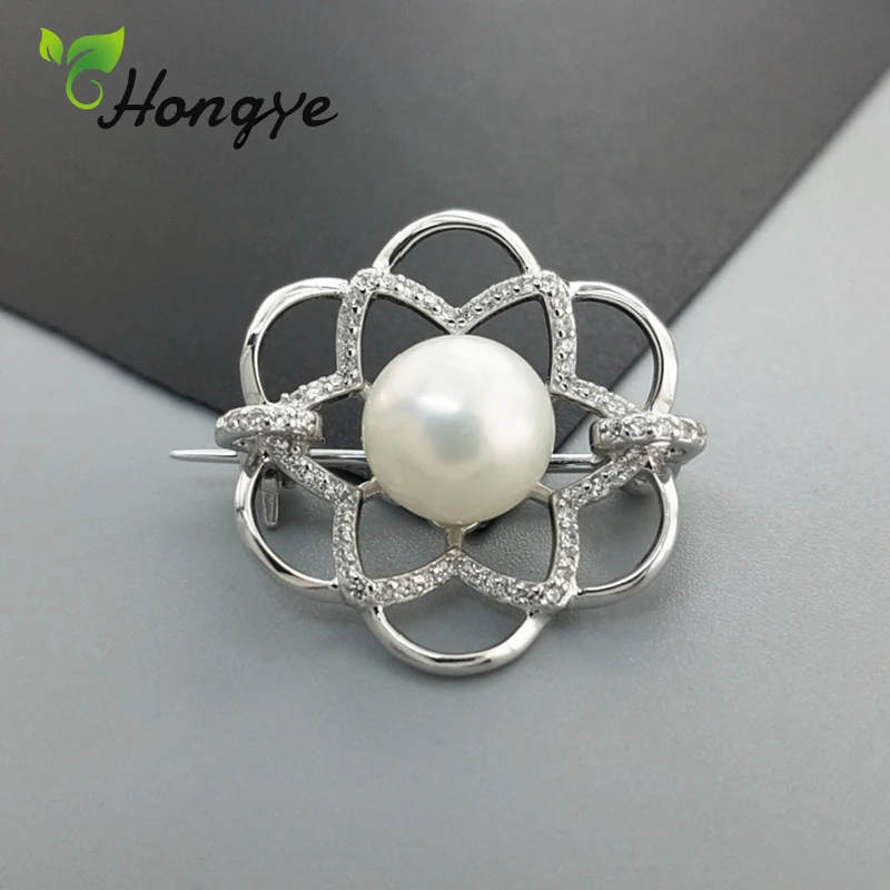 

Hongye Hollow Out Floral Fashion Brooch Pins for Girls Silver 925 Coat Accessories Fine Jewel Natural Pearl Brooch Free Delivery