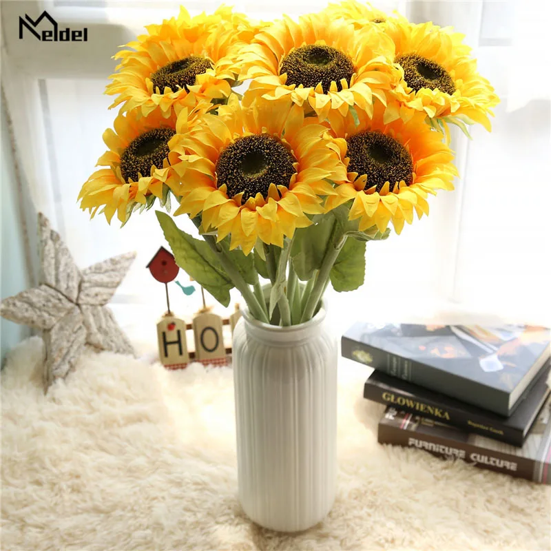 Meldel Wedding Bouquet Bridesmaids Flower Nosegay Artificial Silk Sunflower Baby's Breath Bouquet DIY Home Party Prom Decoration