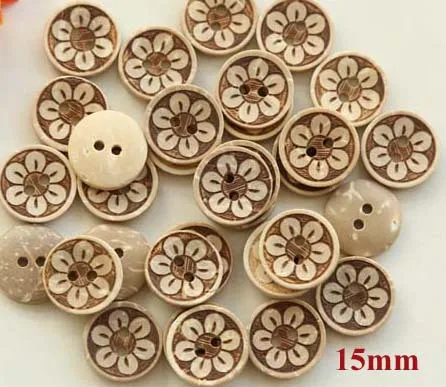 50pcs/lot Size:13-18mm Flower Design Coconut Buttons Sewing Wooden Buttons 2-holes for Garment Scarpbooking(SS-503)