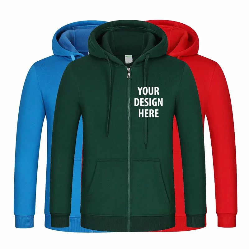 Custom Print Your Own Design LOGO Pullover Zipper Hoodie Men And Women Casual  Cotton Coat Jacket Unisex Sweatshirts