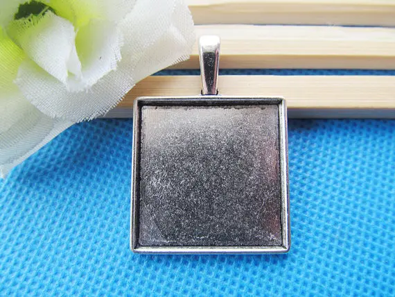 

50pcs Antique Bronze/Antique Silver/Copper Square Base Setting Tray Bezel Pendant Charm/Finding,fit 25mm Square Cabochon/Cameo