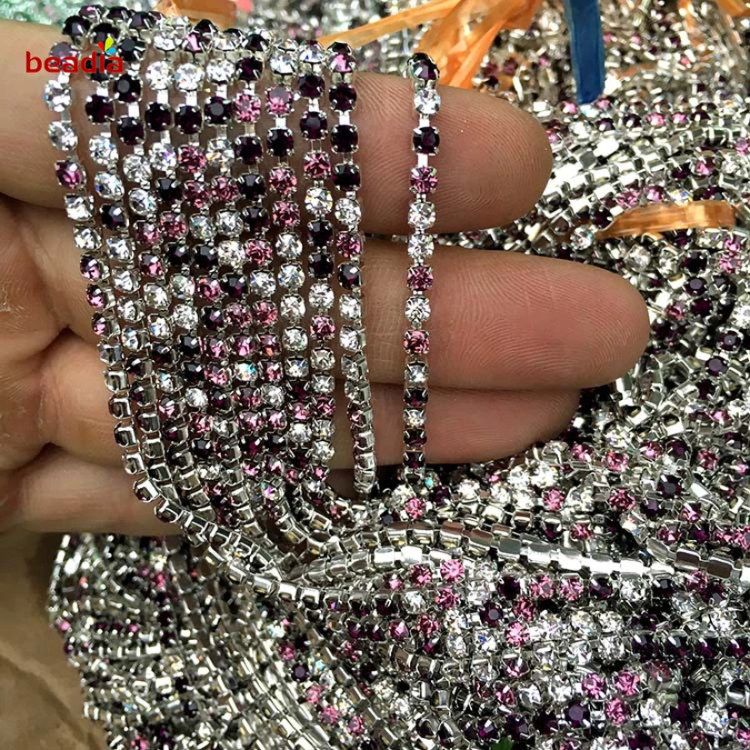 Hot Sale High Density 2/2.5/2.8/3mm Mix color Transparent Rhinestone Chain For DIY Phone Craft Sewing Clothes Accessories