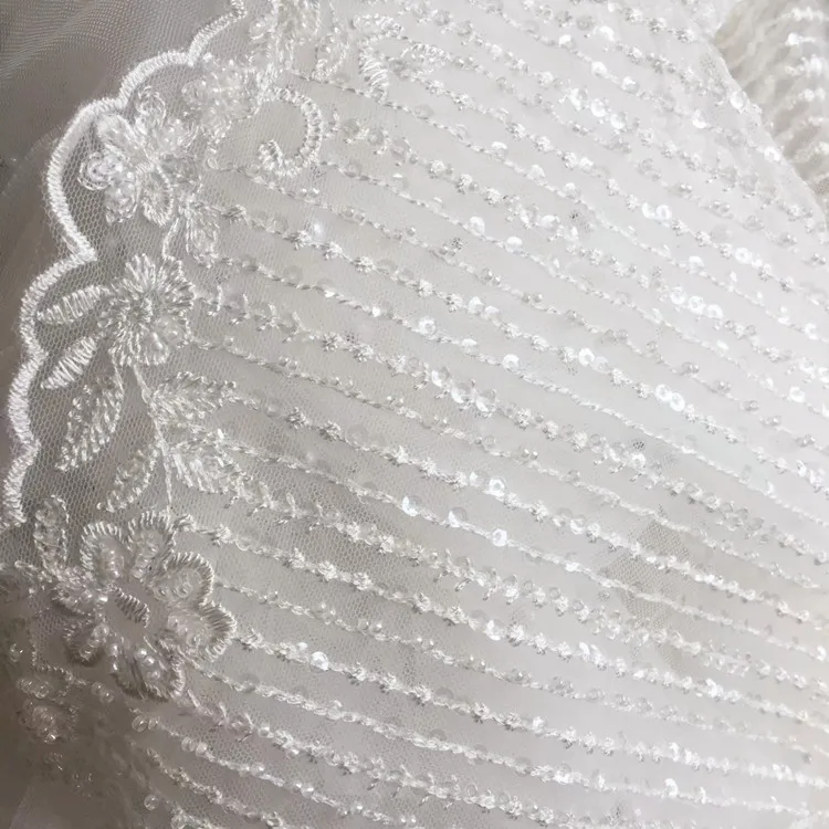 French Beaded Lace Fabric Mesh Sequin Vertical Stripes Wedding Dress Embroidery Fabric DIY Accessories RS656