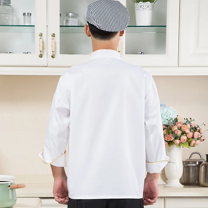 New Design Chef Jacket Chinese Style White Chef Uniform Hotel Kitchen Cook Clothes Lady Baker's Wear Long Sleeves B-5936