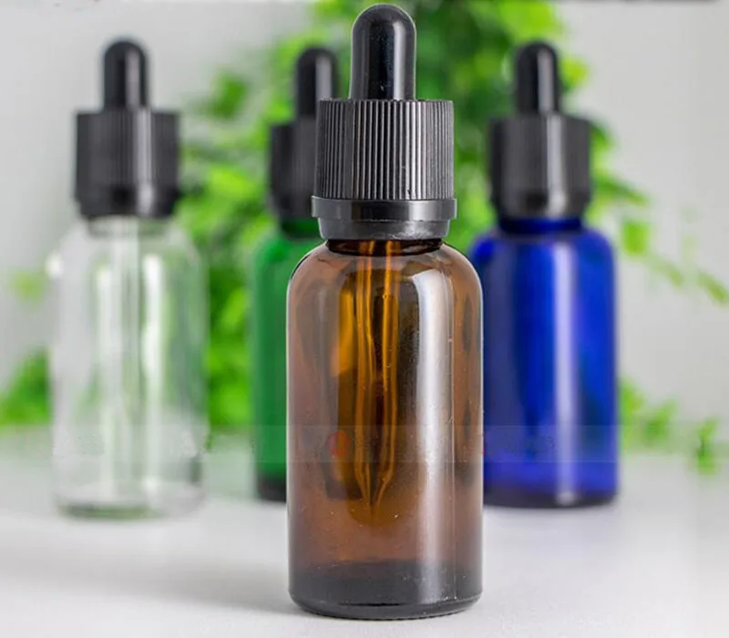 Empty Amber/Clear/Blue/Green Glass Dropper Bottle 30ml Dropper Liquid essential oil glass bottles With Childproof Tamper cap