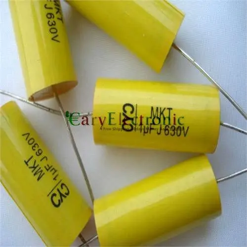 Wholesale and retail long leads yellow Axial Polyester Film Capacitors electronics 1.0uF 630V fr tube amp audio free shipping