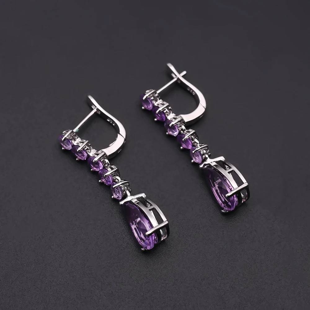Gem\'s Ballet 8.91Ct Natural Amethyst Vintage Long Earrings 925 Sterling Silver Gemstone Drop Earrings For Women Fine Jewelry