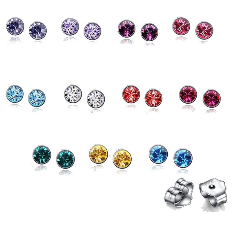 Wholesale 20PCS 925 Sterling Silver Jewelry Earrings Colorful Austrian Crystal Ear Brincos for Women Girls Trendy Pendientes