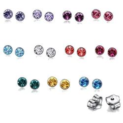 Wholesale 20PCS 925 Sterling Silver Jewelry Earrings Colorful Austrian Crystal Ear Brincos for Women Girls Trendy Pendientes