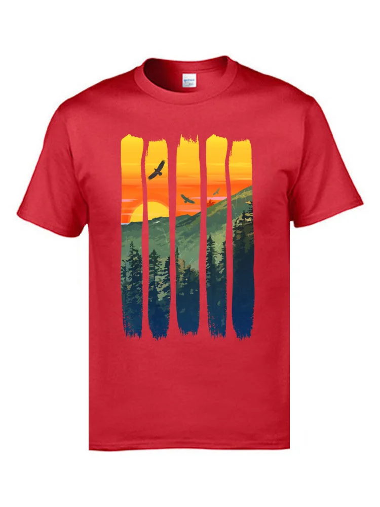 Custom Adult T Shirts 100% Cotton Round Collar Pure Cotton Mountain Sunset Tshirts Printing Leisure Summer Team T-Shirts