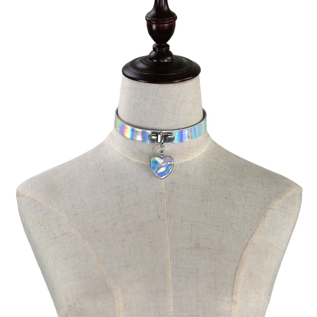 Choker Ketting Voor Vrouwen Sexy Laser Vonken Lederen Hart Charm Cocktail Gown Foraml Avond Party Club Beste Vriend Vriendschap