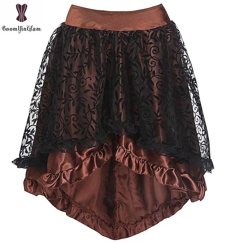 Steampunk Gothic Vintage Skirt Lace Floral Elastic Waist Corset Skirt Wedding Party Asymmetrical Petticoat Wholesale Price 937