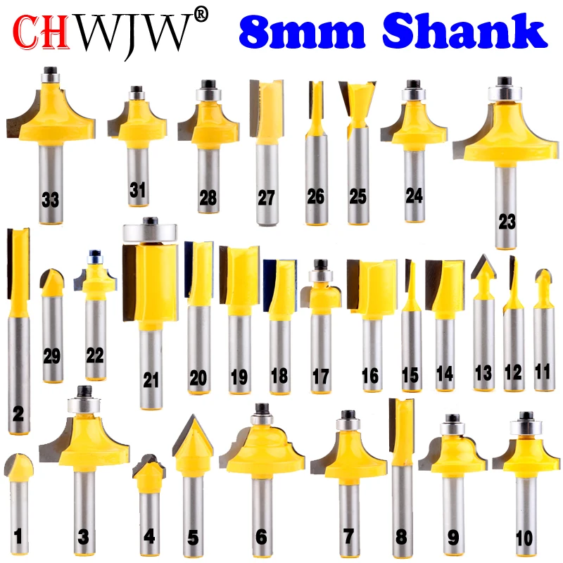 1pc 8mm Shank wood router bit Straight end mill trimmer cleaning flush trim corner round cove box bits tools Milling Cutte CHWJW