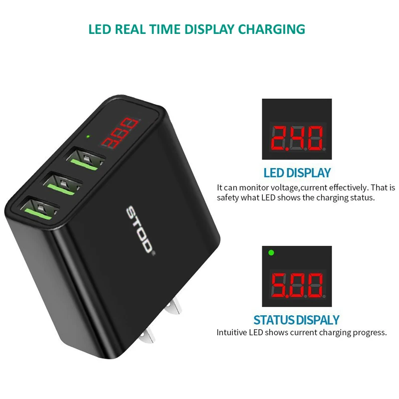 STOD Multi Port USB Wall Charger LED Display Monitor Fast Charge Smart Phone For Realme POCO Redmi Infinix Cubot Power Adapter