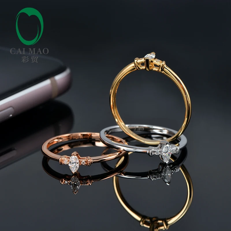 Caimao Solid 14KT Gold Natural H VS2 Marquise Shape Diamond Engagement Exquisite Small Ring