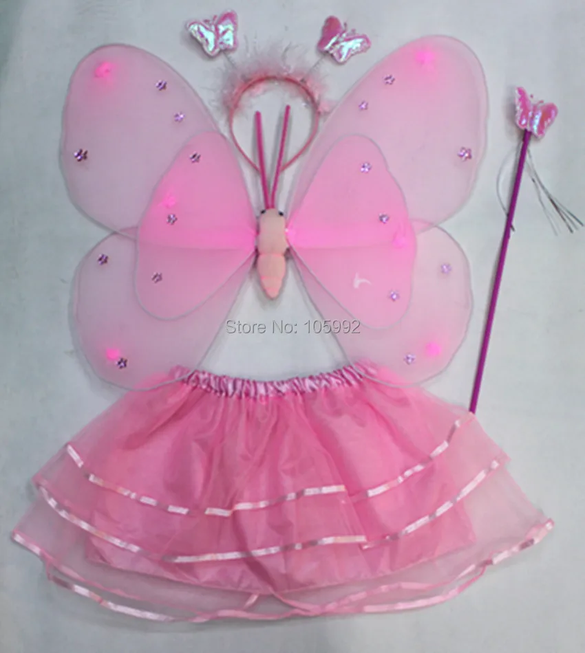 Butterfly wing set(wing,Princess dance dress,headband,fairy wand)/Angel wing/Party accessories 7colours 10sets/lot festa natal