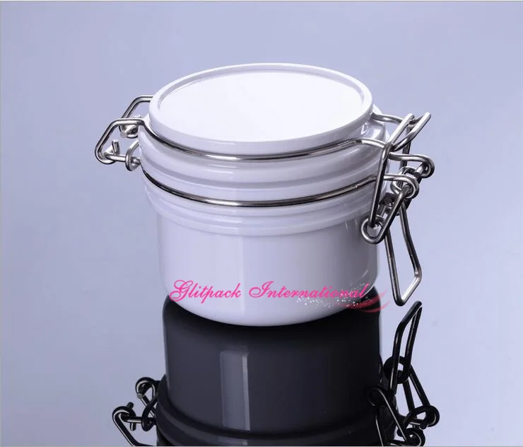 10pcs/lot White Empty 120g Plastic Jars, PET Round Wire Bale Jars w/ Hinged Lids 4oz air tight seal pot for MINERAL Mask Mud