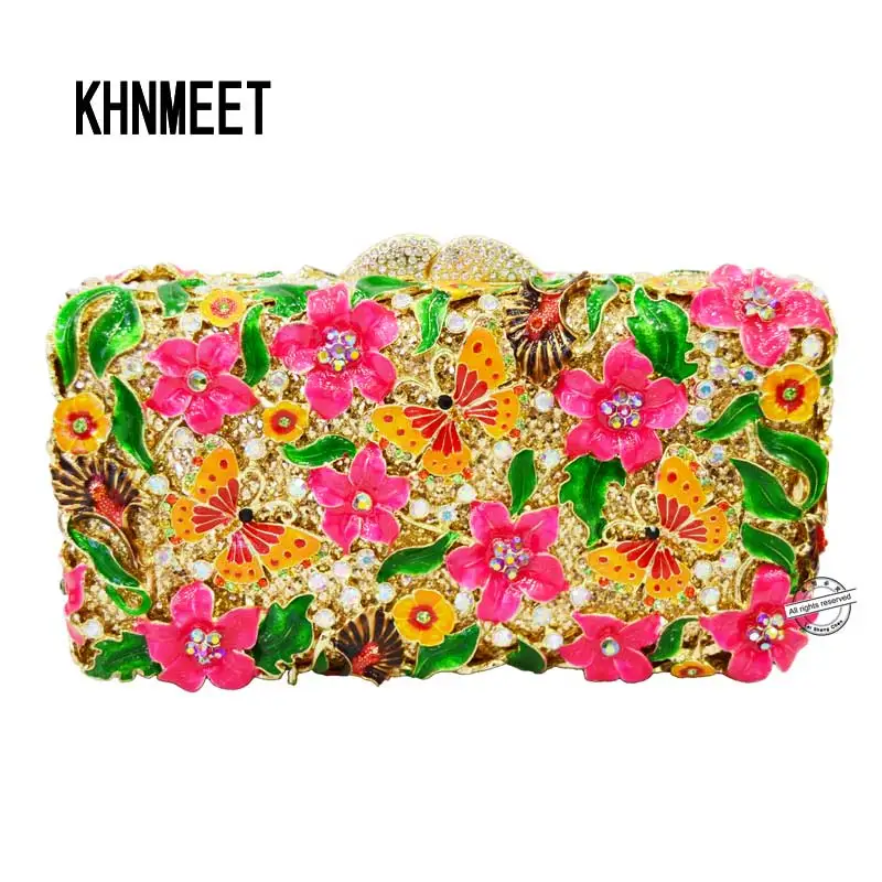 

New! designer bright-colored clutch bags flower butterfly evening bags Women crystal prom party purse studded bags SC210