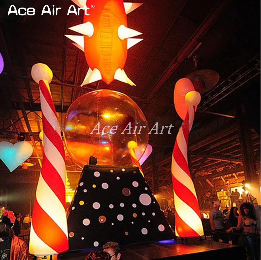 Customized 2.4m H LED Light Party Inflatable Curve Cone Come with Base Air Blower for Events