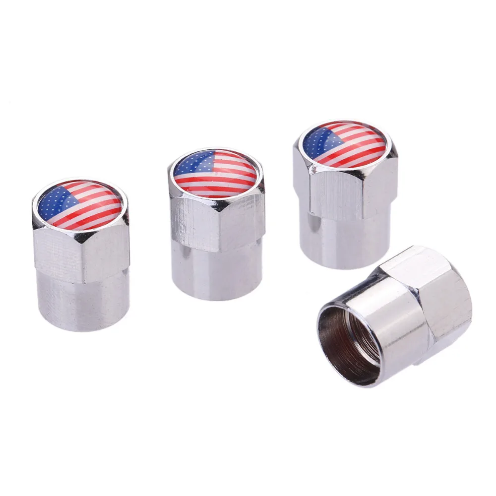 4 Pcs/Lot Flag USA Car Sport Wheel Tire Valve Stem Air Caps Styling Stainless Steel For Car Styling Car Accessories