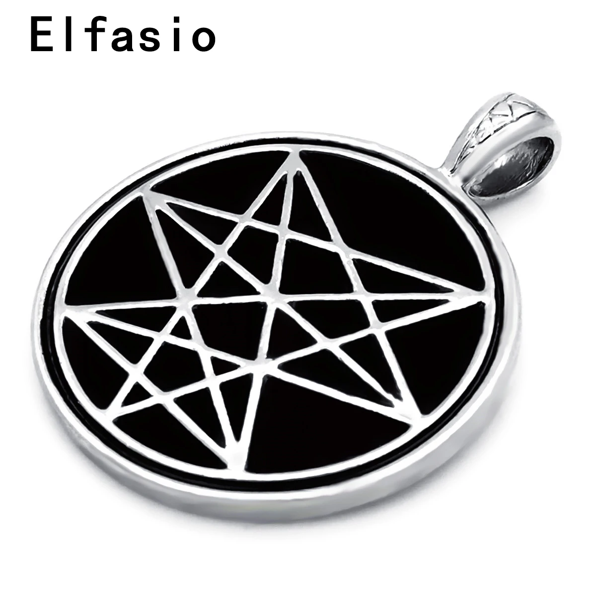 Mens Boys Black Chaos Star Symbol Amulet Pewter Pendant with Stainless steel Chain Wholesale Jewelry P304