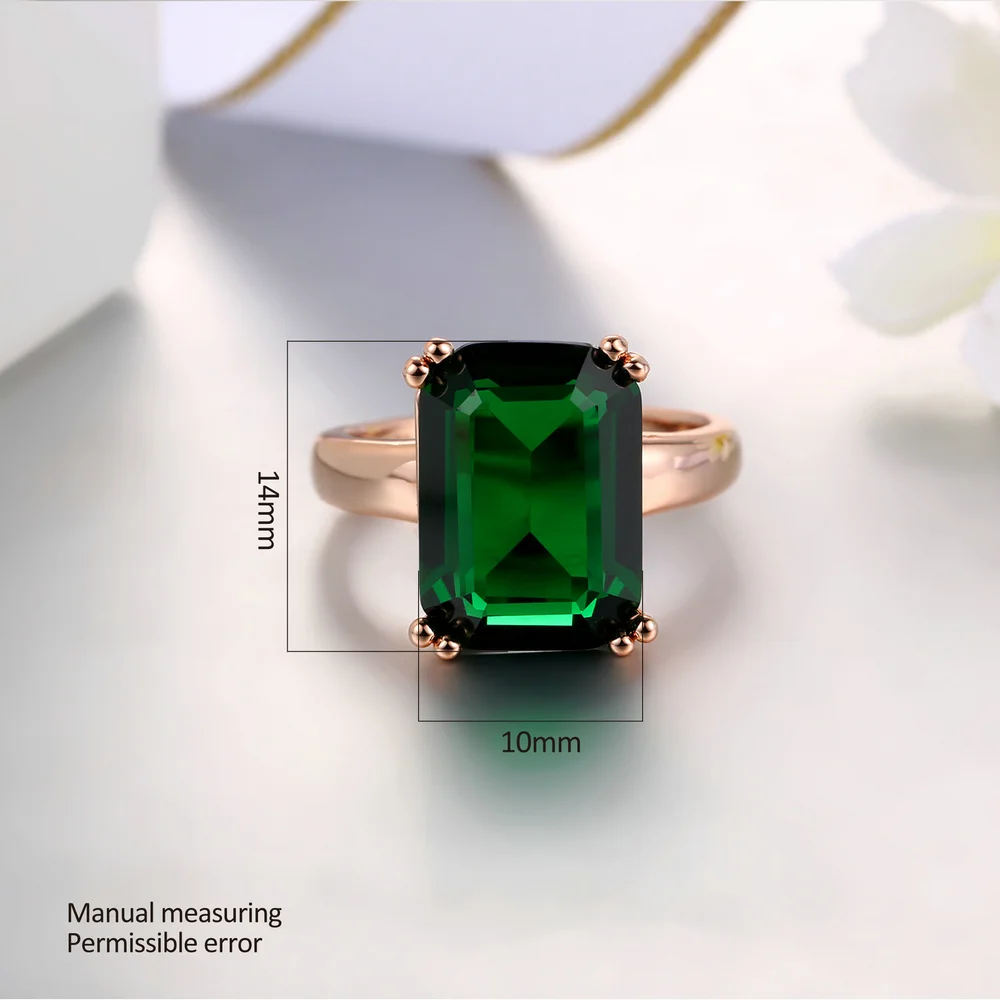 Double Fair Octagon Cut Green Crystal Ring Rose Gold Color Fashion Big Red Rhinestone Party Wedding Jewelry For Women DFR700