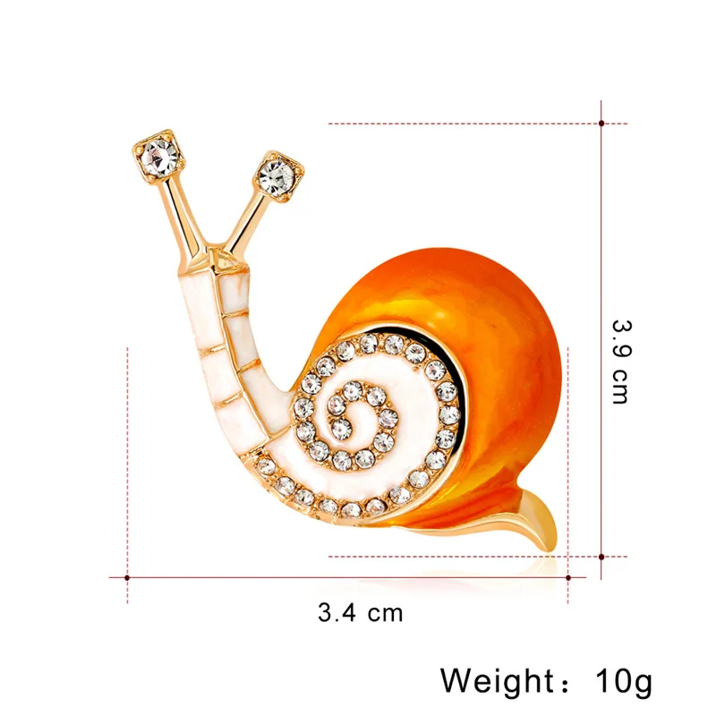 Lovely Orange Enamel Snail Brooches Rhinestone Decoration Metal Plated Insect Design Brooch Pin for Girls Costume Jewelry