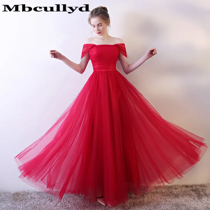 Mcully – robe de demoiselle d'honneur rouge en Tulle pour femmes, coupe A-line, épaules dénudées, pour soirée de mariage, 2020