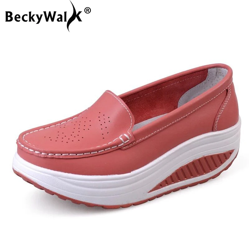 Women Platform Loafers Ladies Shoes Comfortable Genuine Leather Moccasins Shoes Woman Autumn Slip On Casual Women Shoes WSH3295