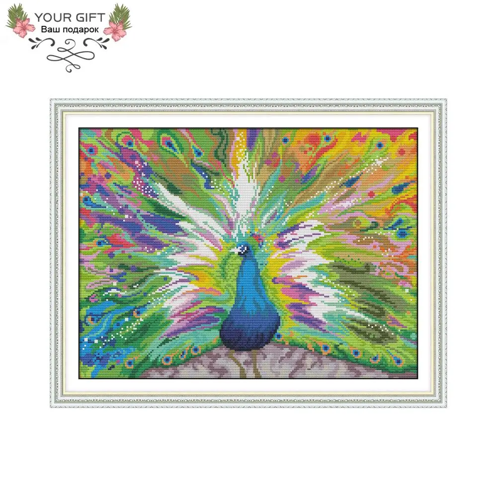 Your Gift DA209 14CT 11CT Counted and Stamped Home Decor The Peacock Spreads Its Tail Needlework Needlepoint Cross Stitch kits