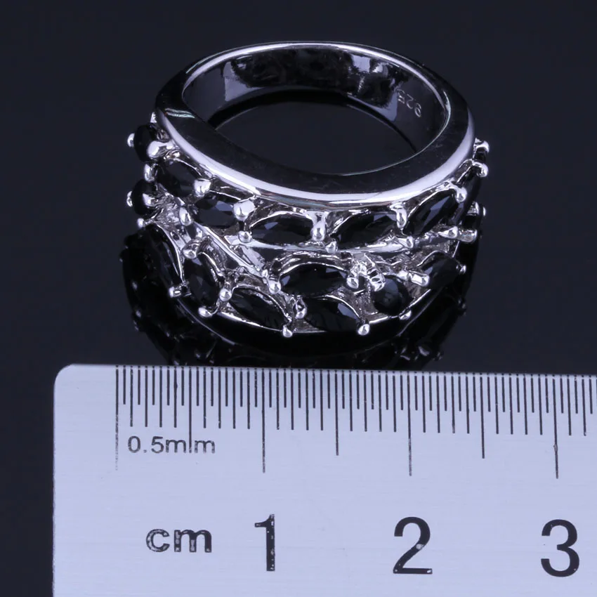 Fetching Tree Black Cubic Zirconia Silver Plated Ring V1060