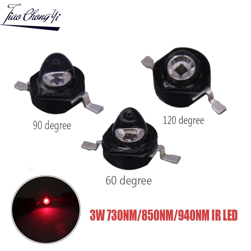 3Watt 3W High Power led 850nm 940nm 730nm 60 90 120 degree  Infrared LED IR for Night Vision CCTV DIY