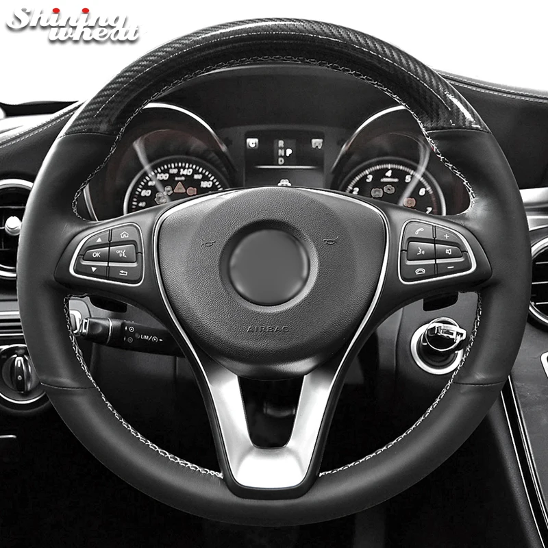 

Shining wheat PU Carbon Fiber Black Genuine Leather Car Steering Wheel Cover for Mercedes-Benz W205 C180 C200 C260 C300 B200