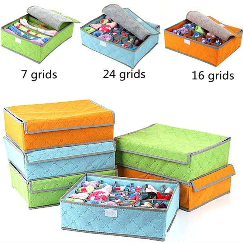 Non-Woven Fabric Organizer Box 7/16/24 Grid Drawer Divider Underwear Bra Socks Storage Box Home Closet Organizer