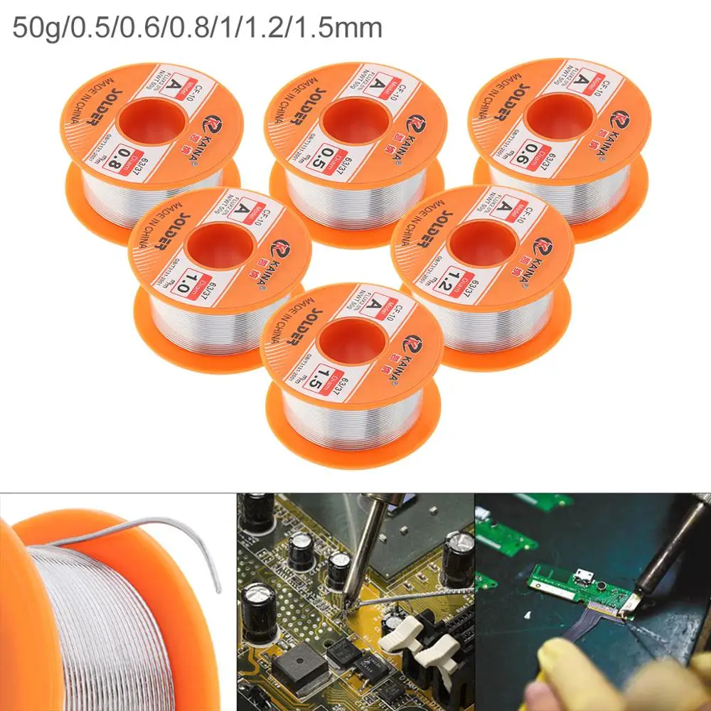 

63/37 50g 0.5mm-1.5mm No-clean Rosin Core Solder Tin Wire Reel with 2% Flux and Low Melting Point for Electric Soldering Iron