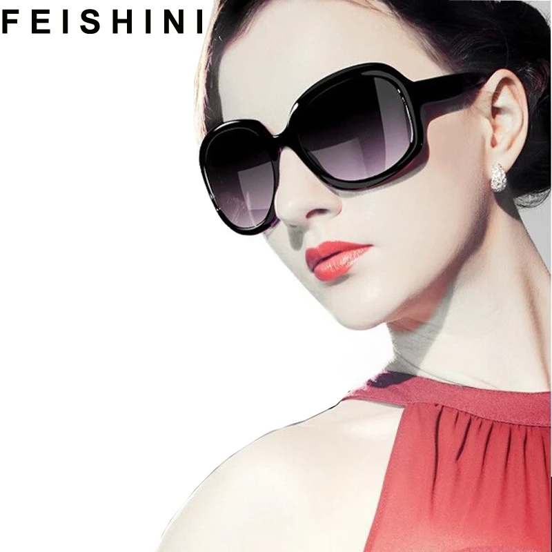 FEISHINI Fashion Big Glasses Frame Mujer Oculos Feminino Vintage High Quality Classic Beautiful Oval Sunglasses Women Polarized