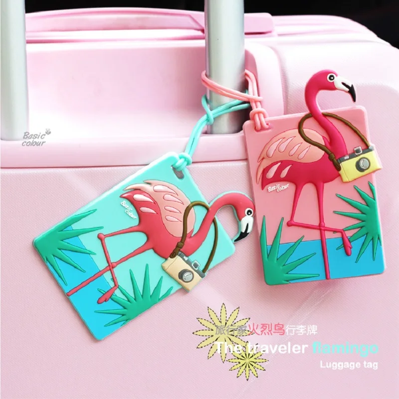 Super !! Cartoon Animal Flamingo Luggage Tag Silicone Suitcase ID Address Holder Baggage Boarding Tag Label Travel Accessories