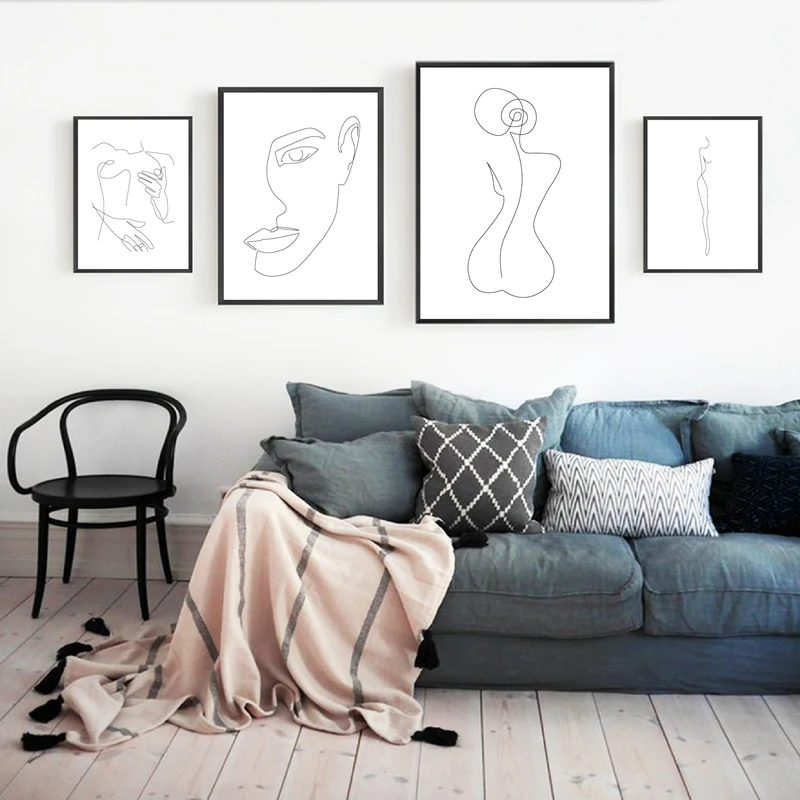 Abstract One-Line Feminine Figure Wall Art Canvas Posters Prints Minimalist Woman Fine Naked Painting Pictures Home Room Decor